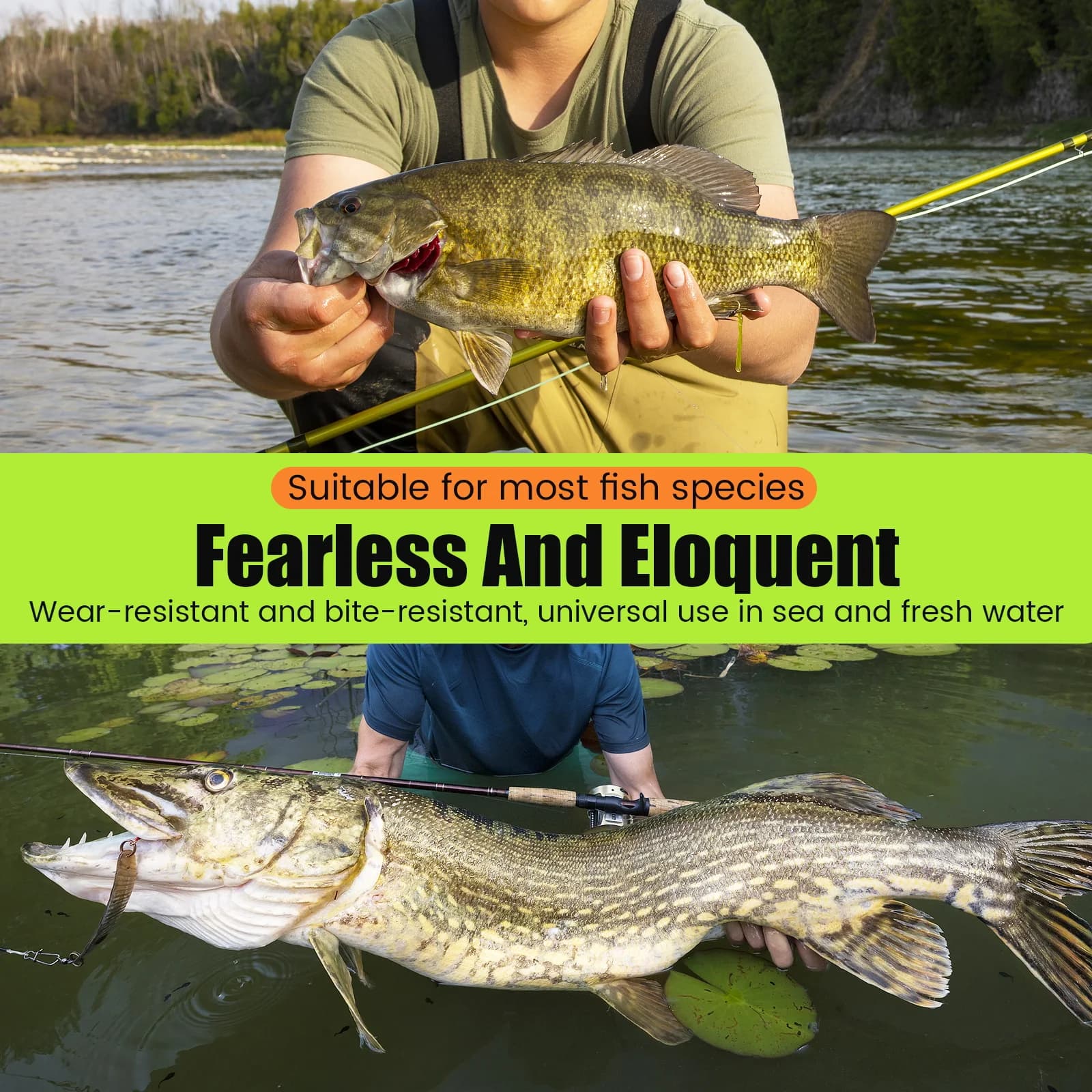 Ligne de pêche fluorocarbone 100% invisible avec émerillon roulant et verrou rapide testée 9-36kg