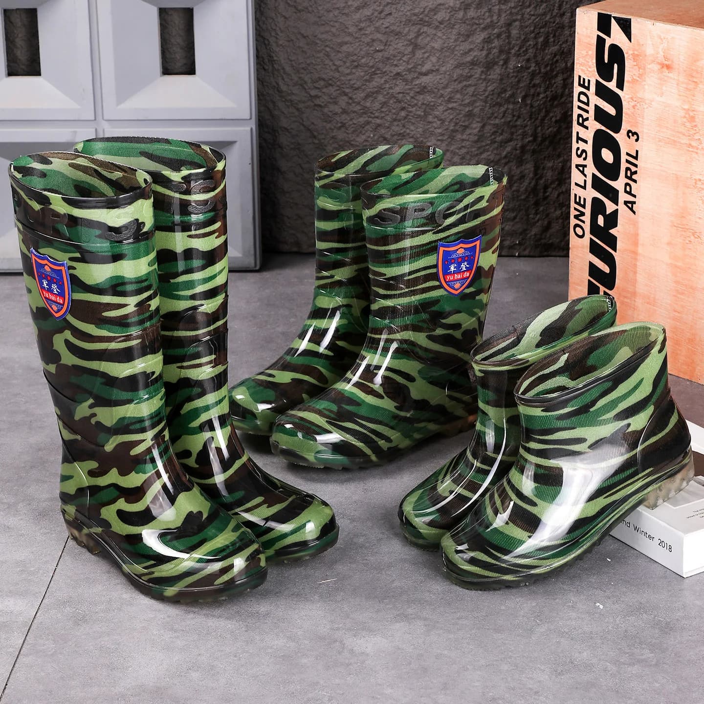 Bottes de pluie camouflage mi-hautes épaissies anti-dérapantes pour homme - Travail extérieur