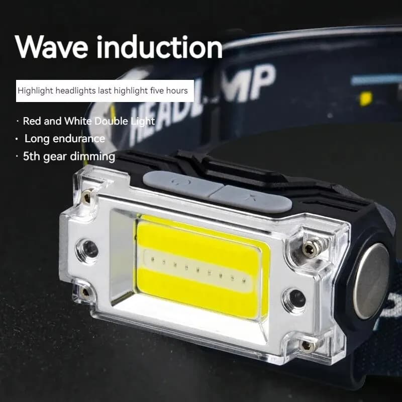 Mini lampe frontale double COB avec clip pour casquette et capteur de mouvement pour pêche discrète