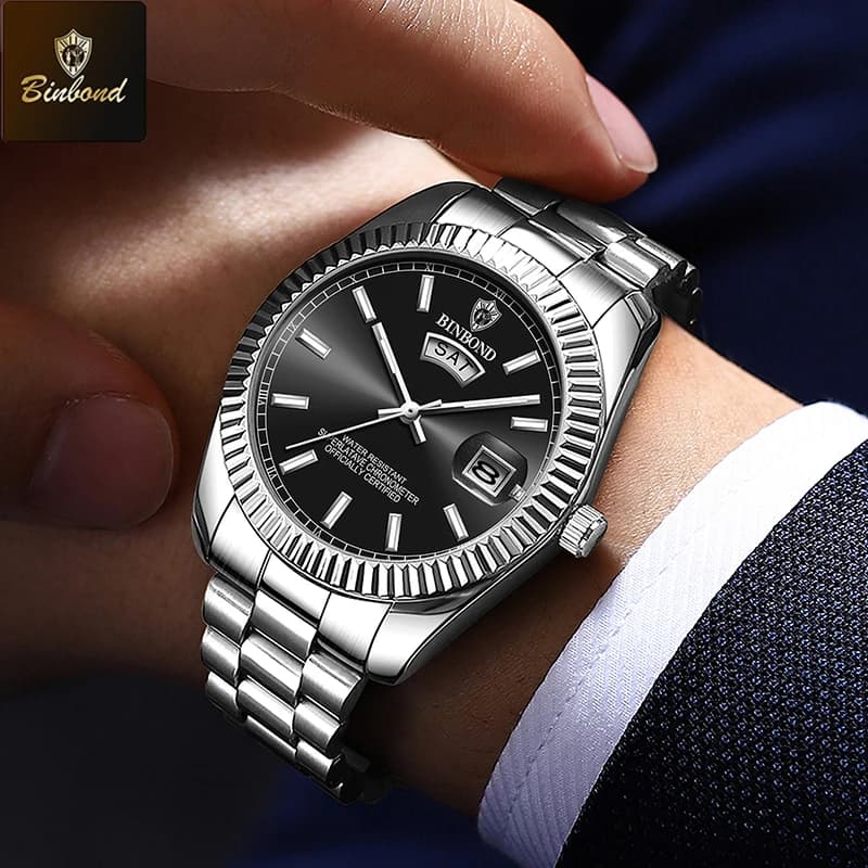 Montre homme BINBOND luxe sport étanche lumineuse quartz acier inoxydable - montre masculine