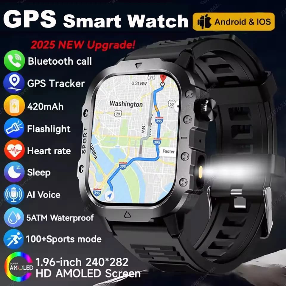 Montre connectée militaire 2025 GPS sport outdoor étanche surveillance fréquence cardiaque sommeil Android iOS