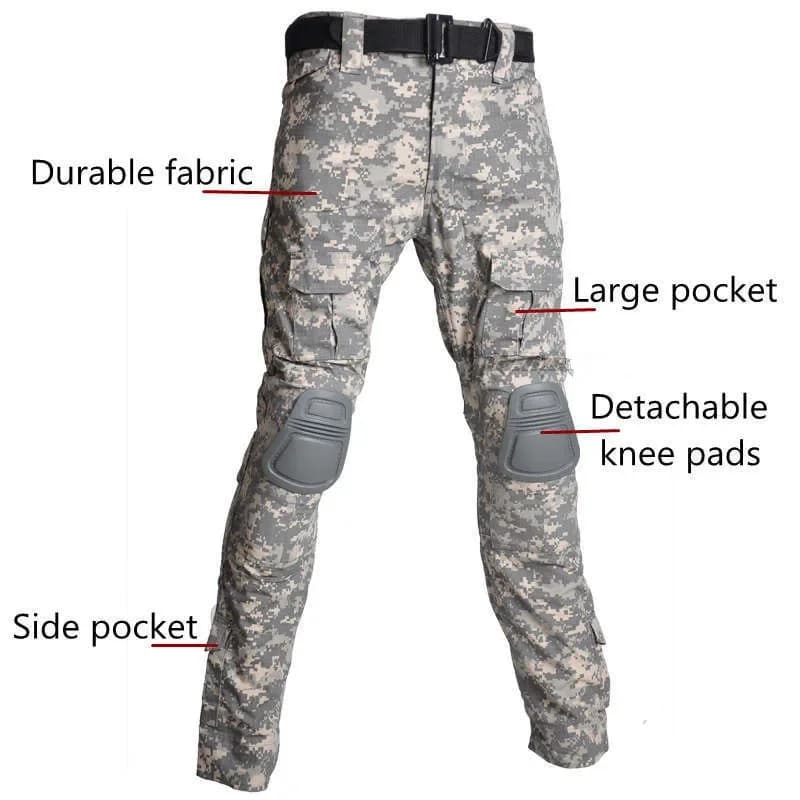 Tenue tactique complète camouflage pêche chasse imperméable avec protections genoux coudes