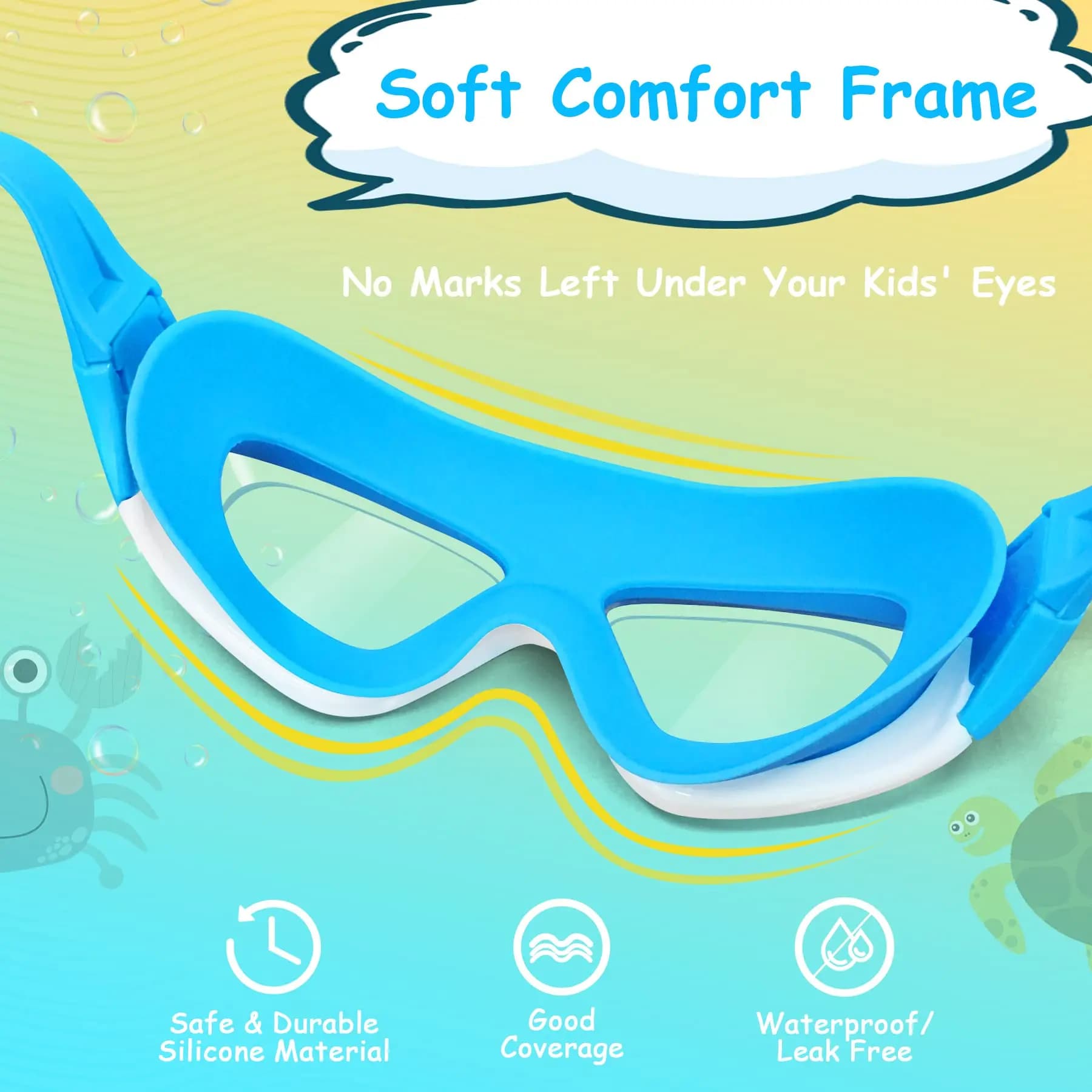 Lunettes de natation enfants grand cadre anti-buée étanches avec bouchons d'oreilles