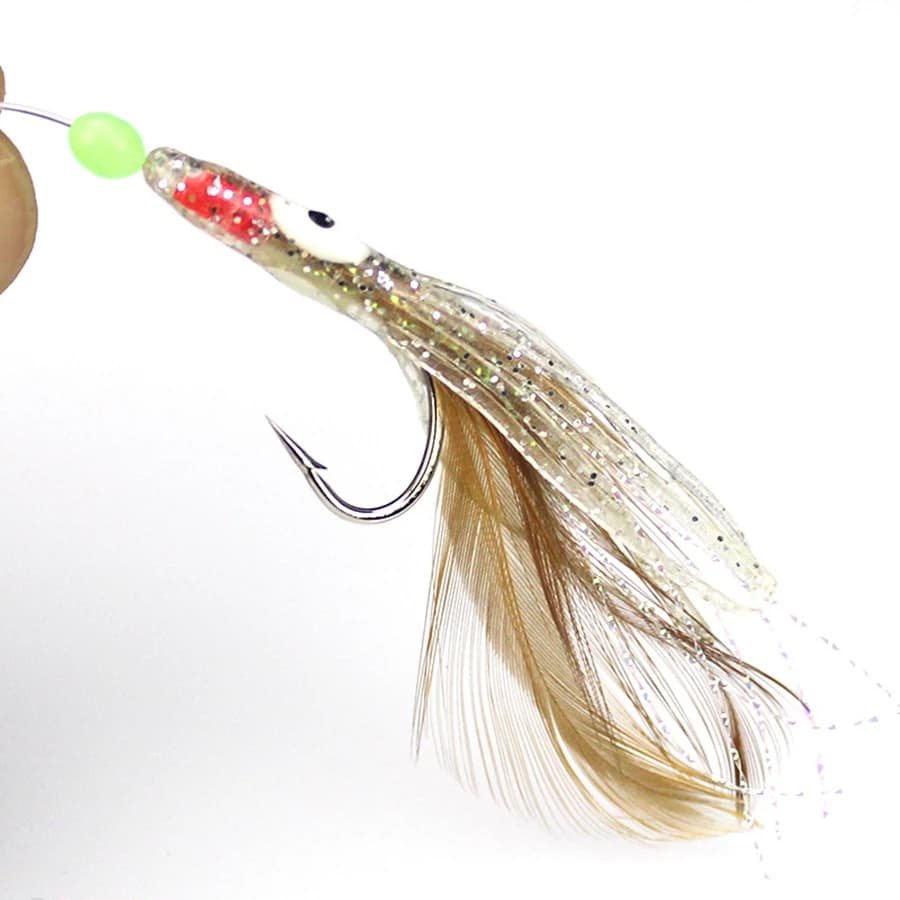 Leurre souple poulpe lumineux avec perles et plumes pour la pêche en mer, leurre sabiki appât naturel 1/0