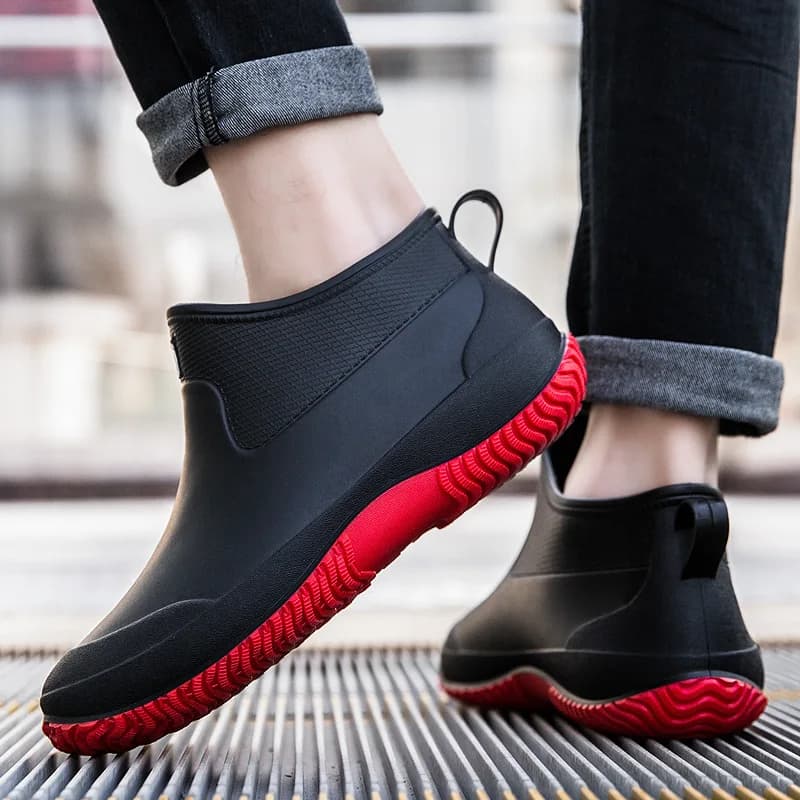 Bottes de pluie cheville unisexe - Chaussures de travail imperméables avec semelle douce et chaude