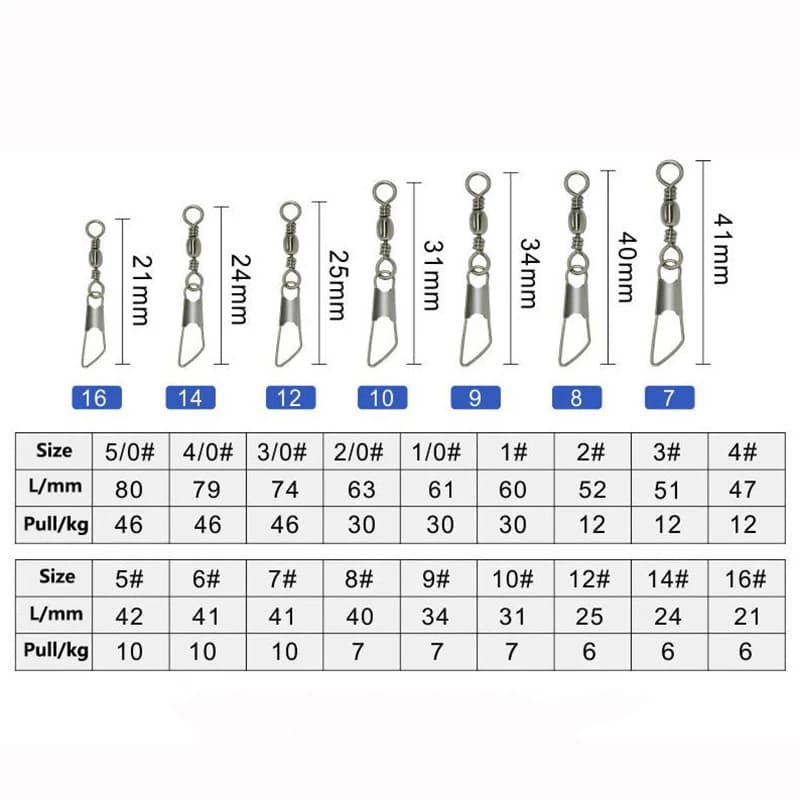 Lot 50pcs émerillons à roulement à bille avec clip pour connecter hameçons et leurres pêche