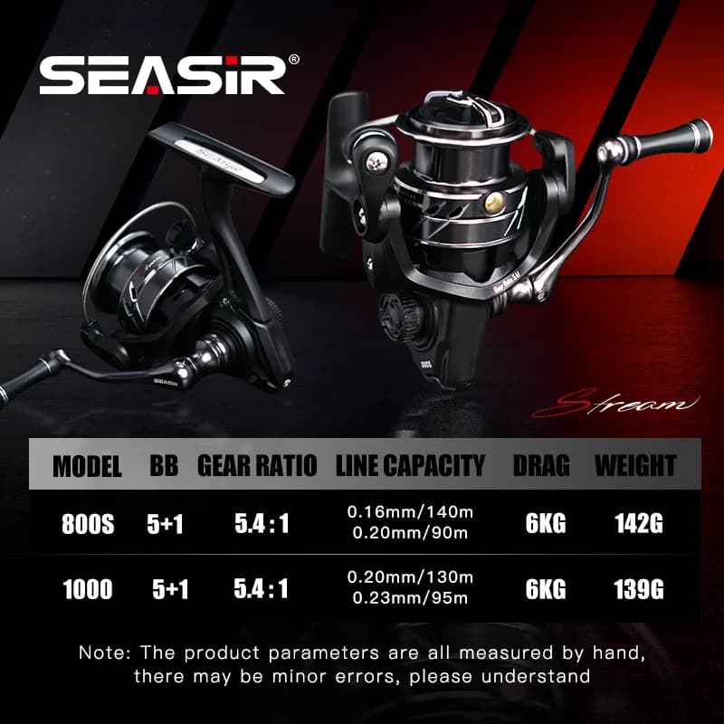 Moulinet Spinning SEASIR Ultraléger 139g Carbon Washers 6Kg Drag 5+1BB Ratio 5.4:1 pour Pêche Sportive