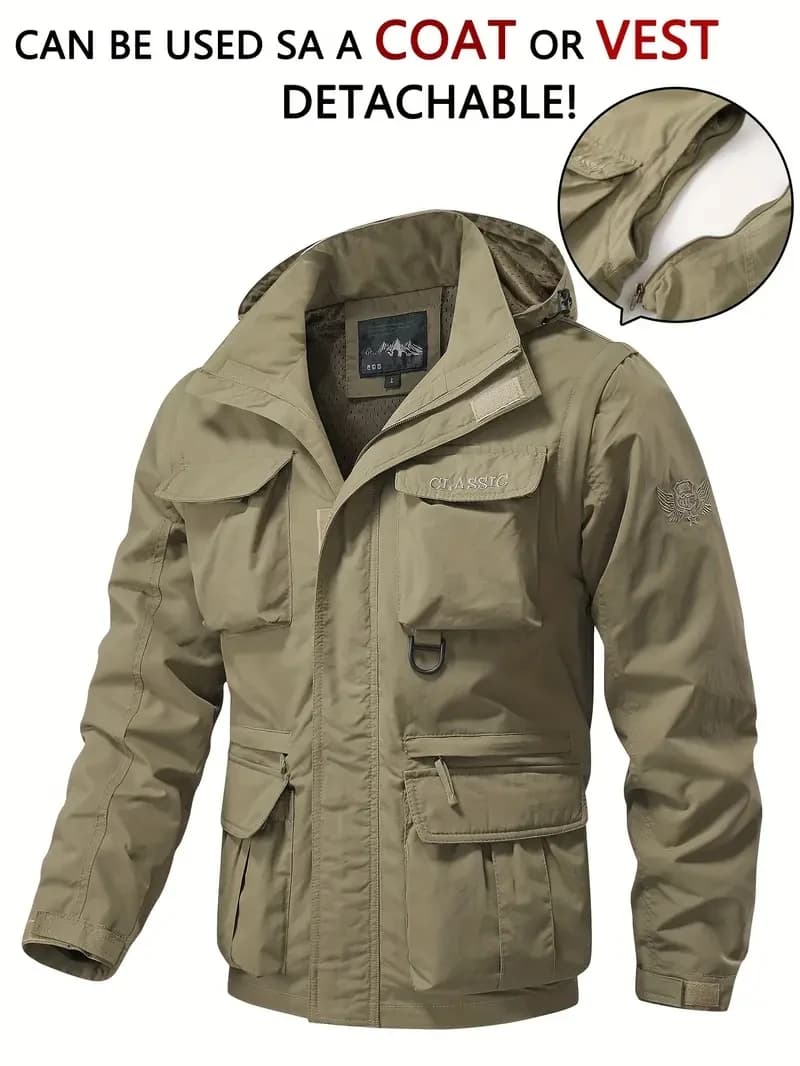 Veste homme démontable anti-vent imperméable multi-poches pour pêche outdoor