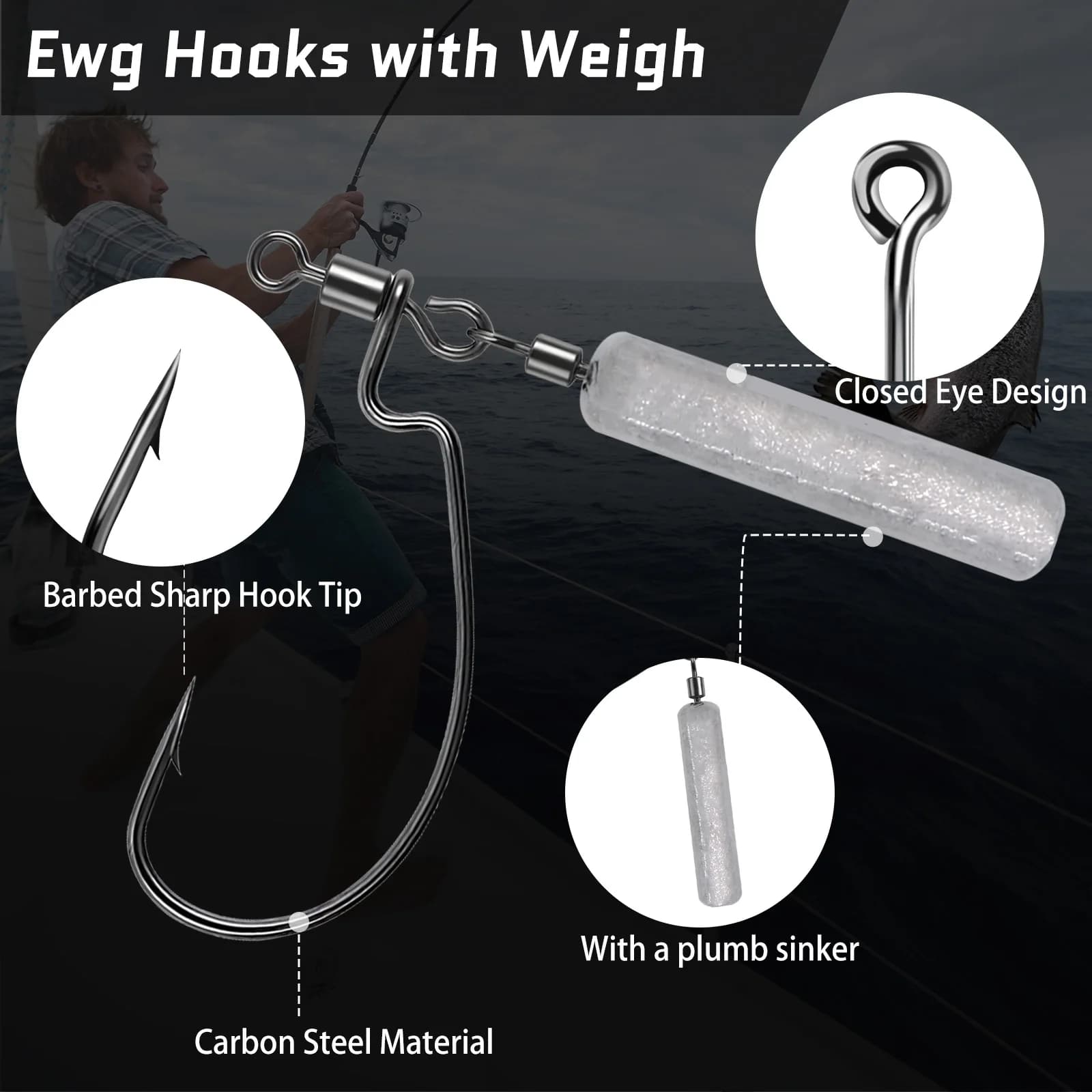 Hameçons drop shot EWG avec plombs 5pcs, montage prêt pour pêche verticale et précise