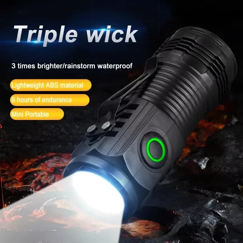 Mini lampe torche 3 LED rechargeable USB avec clip stylo pour pêche, EDC et dépannage urgent