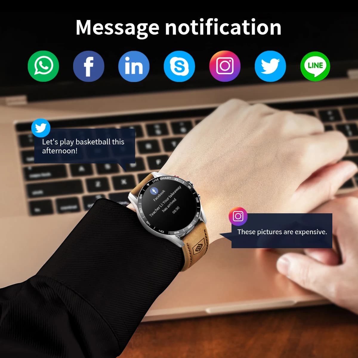 Montre connectée militaire GPS 2024 AMOLED étanche pour pêcheur - Tracker cœur et appels Bluetooth