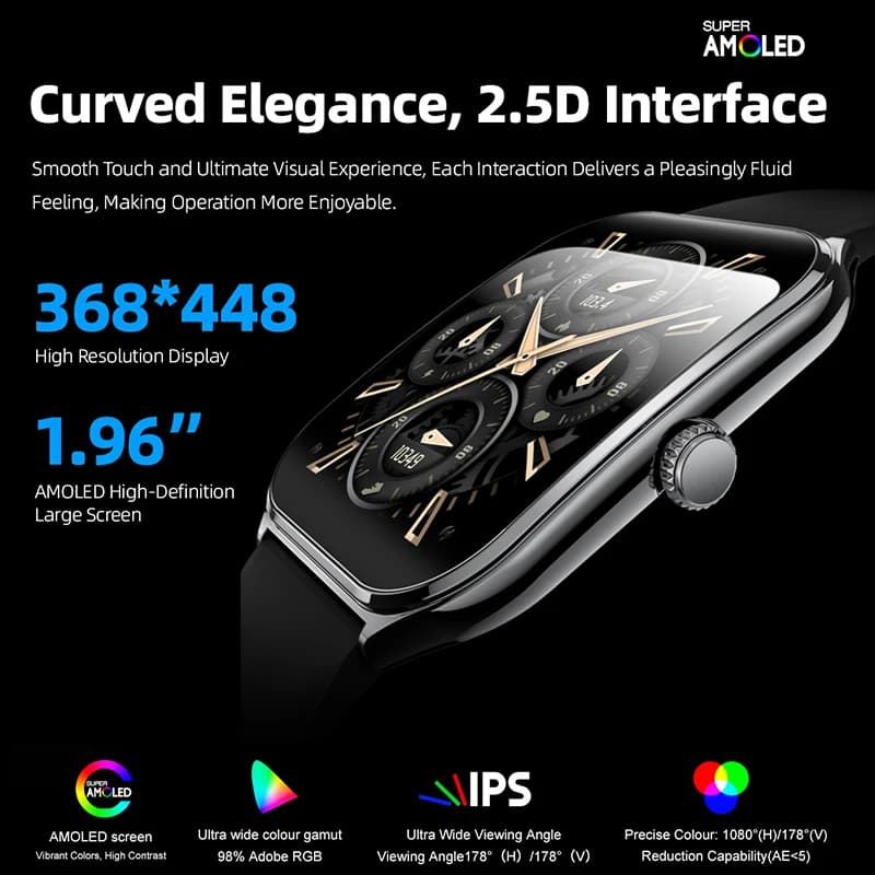Smartwatch ultra-mince OPPO avec écran AMOLED HD et affichage permanent - Montre sport étanche