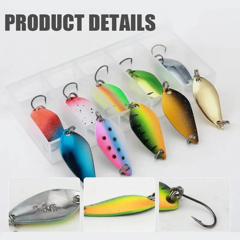 Kit de pêche leurres cuillères métal 2.5g à 5g pour truite et perche, set spinner et wobbler