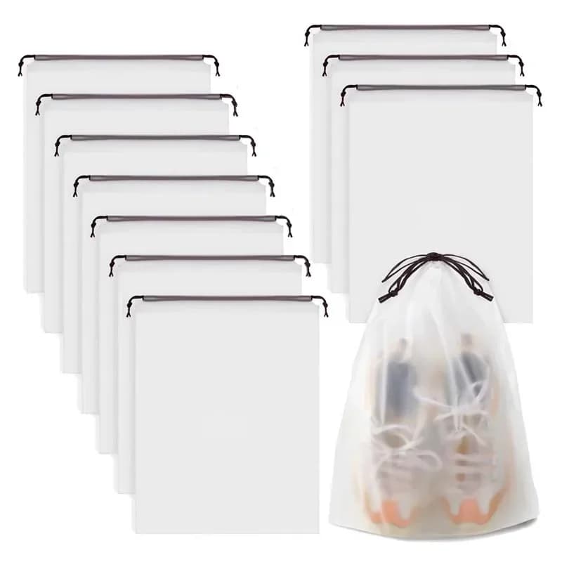 Set 5/10 sacs de rangement transparents à cordon pour voyage - Pochettes étanches cosmétiques accessoires