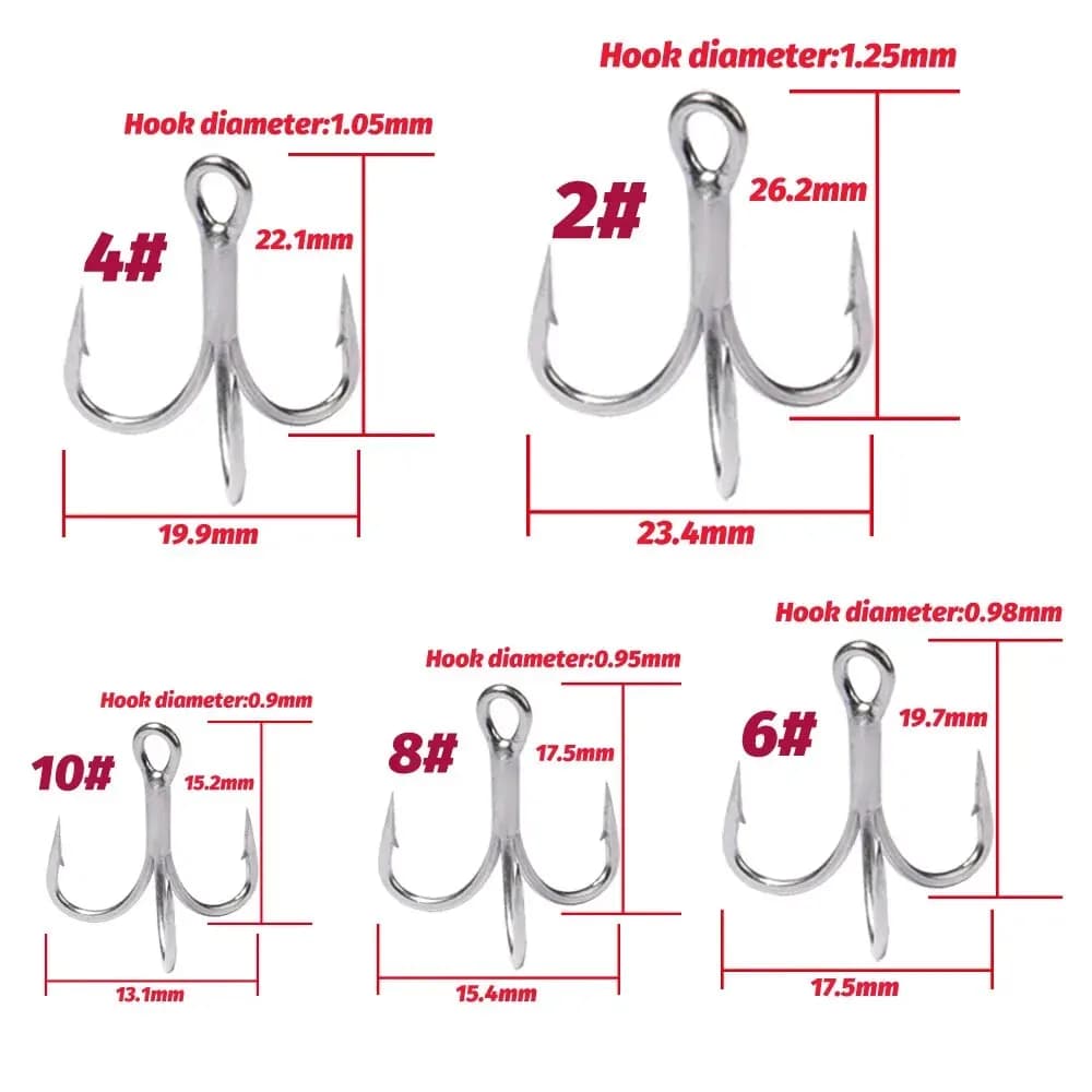 Hameçons triples GOBAIT 20 pièces tailles 2 à 10 - Acier carbone nickelé anti-rouille pour pêche