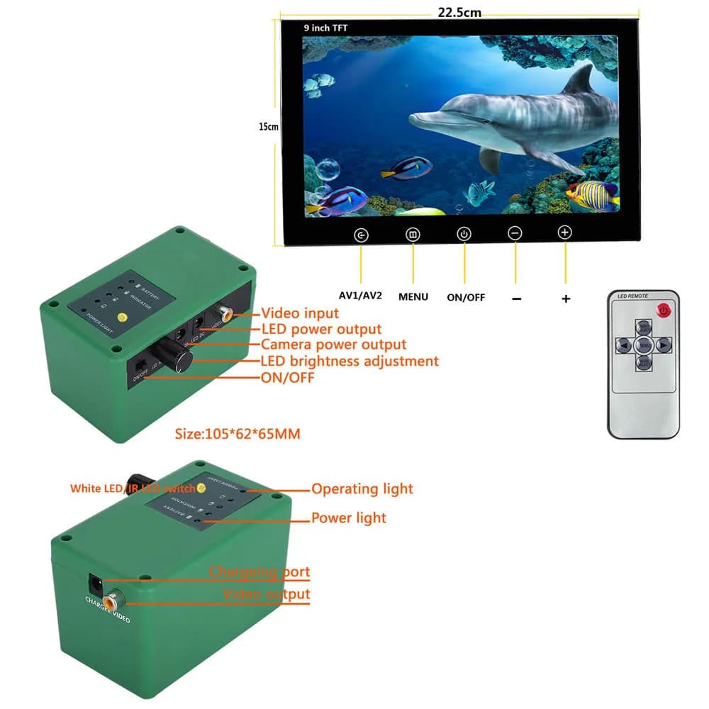 Sondeur de pêche GAMWATER 9 pouces 1000TVL étanche IP68 - Caméra hivernale 15/30/50m cadeau idéal pêcheur