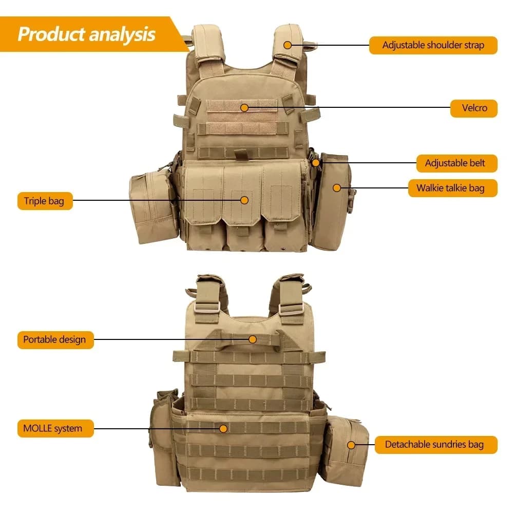 Gilet tactique militaire 6094 avec système MOLLE - Porte-plaques pour pêche extrême et wargame outdoor