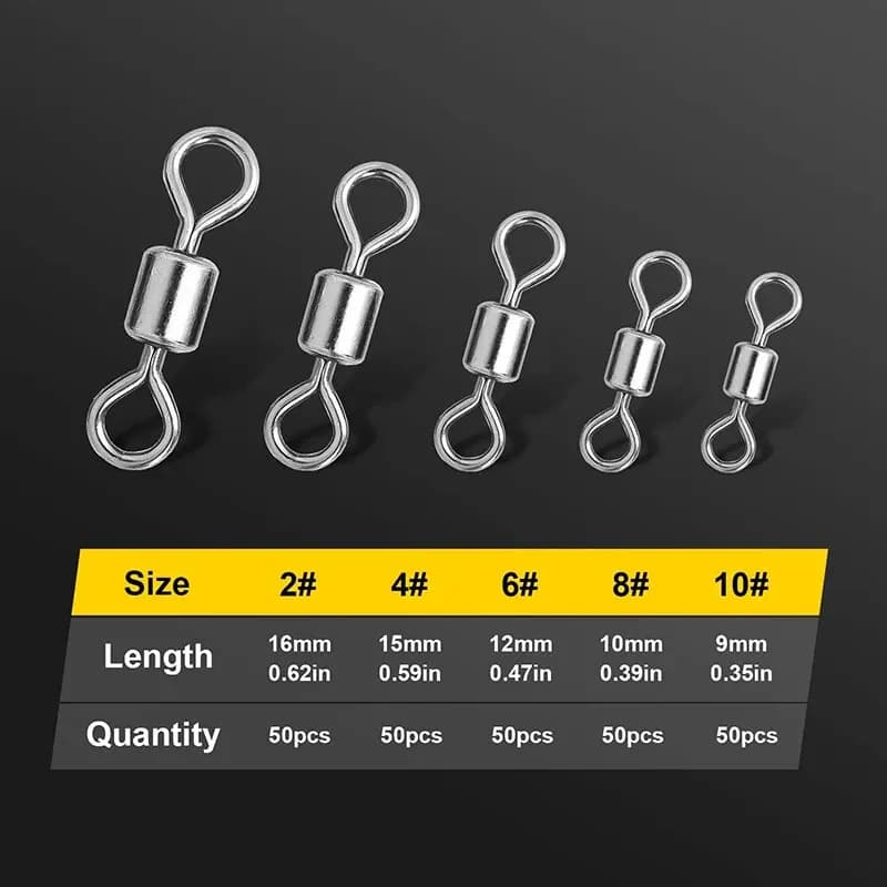Lot de 250 connecteurs de pêche avec barillets roulements et émerillons solides pour leurres et accessoires