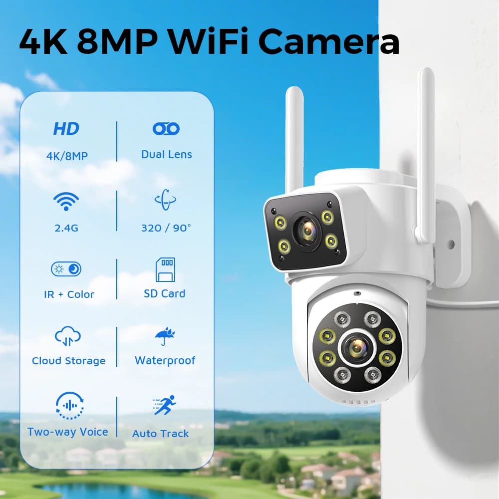 Caméra surveillance extérieure BESDER 8MP WiFi PTZ détection humaine suivi automatique audio P2P