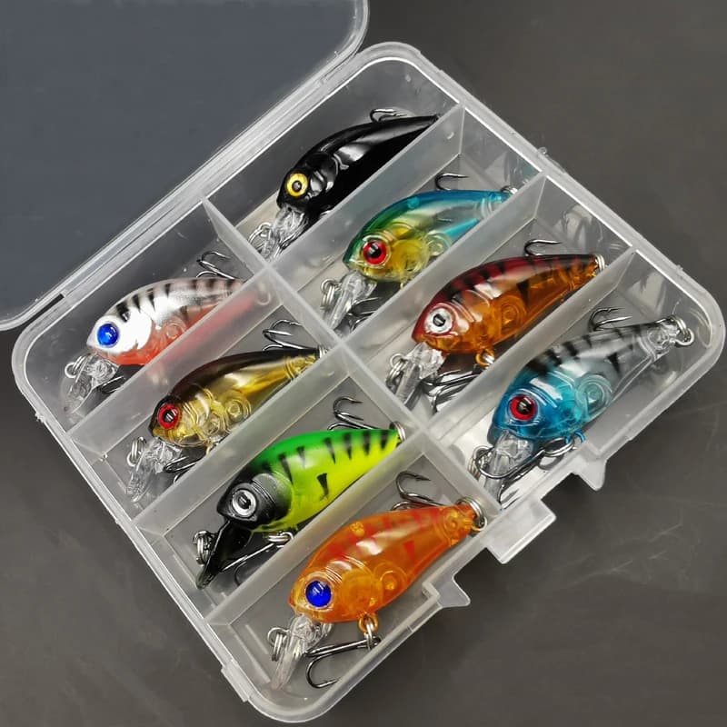 Set 8 leurres crankbait minnow - Appât flottant pêche surface - Leurre topwater black bass