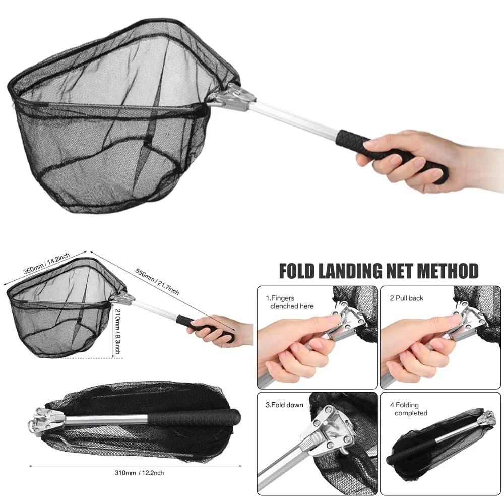 Filet de pêche aluminium télescopique durable 190 cm extensible pour capture et remise à l'eau en sécurité