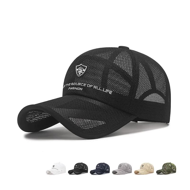 Casquette mesh été pêche noir blanc unisexe protection sol sport extérieure homme femme fishing