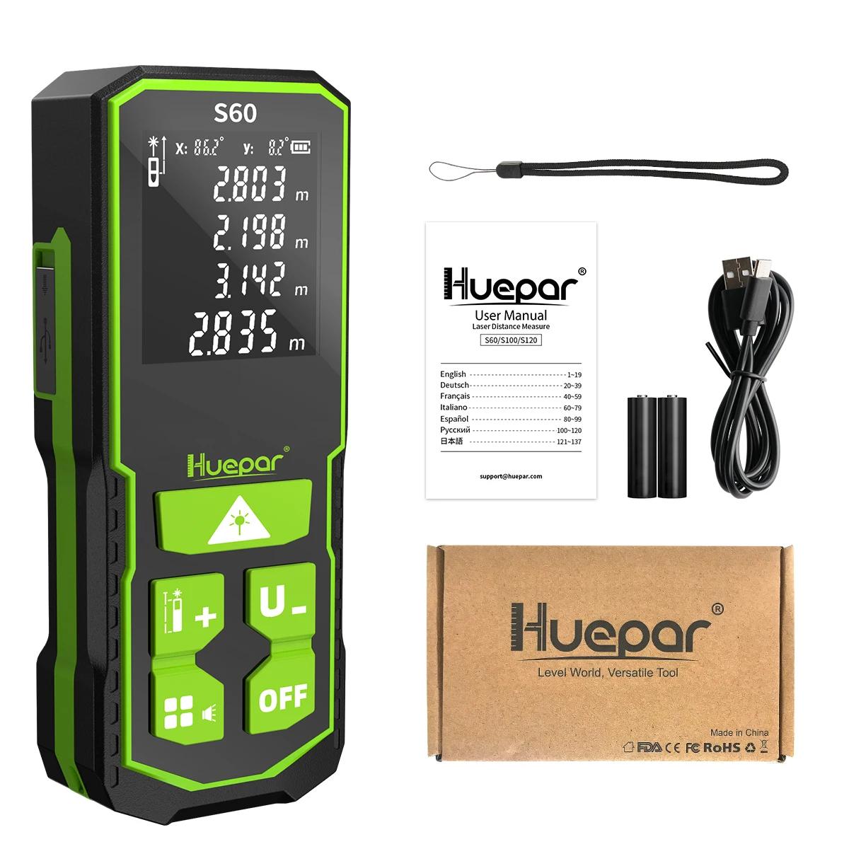 Télémètre laser Huepar 60/100/120m avec écran LCD - Roulette électronique pour mesures de pêche