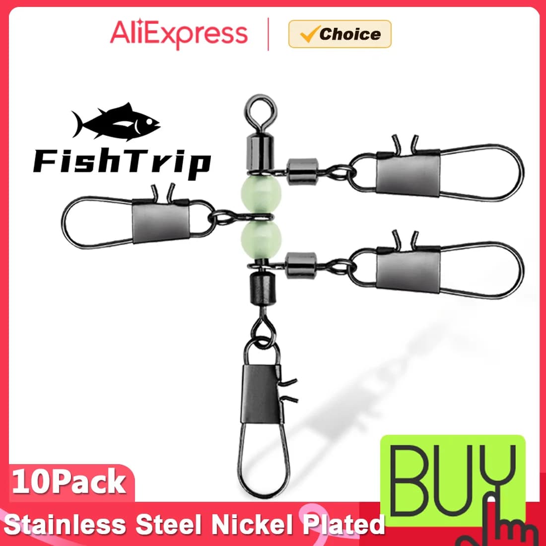Connecteur de pêche surf casting 3 voies avec perles lumineuses, 10 pièces en forme de T