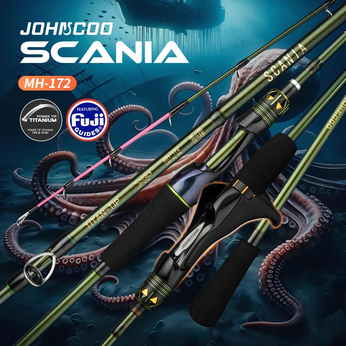Canne à pêche octopus 1.72m MH avec poignée gun grip et anneaux Fuji - Canne bateau légère qualité