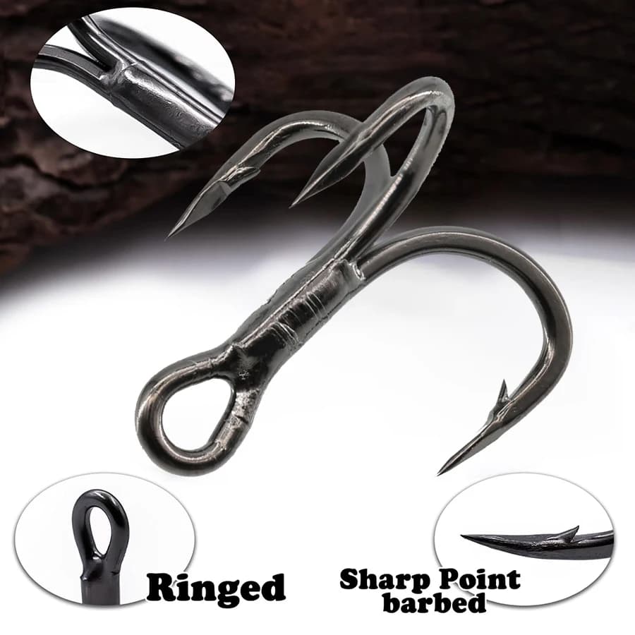 Hameçons triples pêche gros poissons 10 pièces tailles 8# à 3/0 pour leurres durs carnassiers