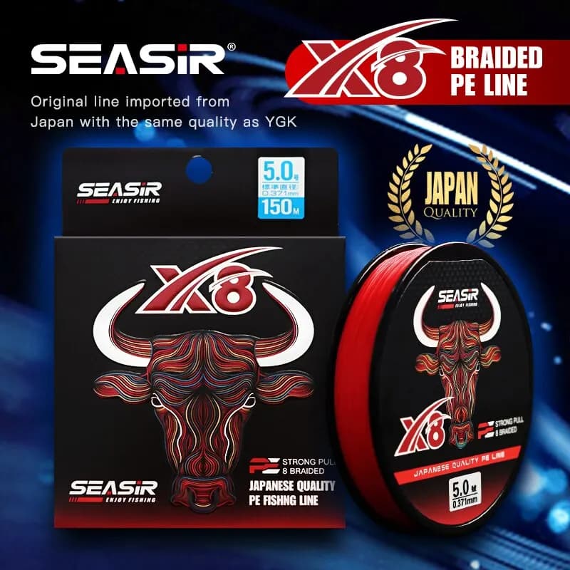 Fil pêche tressé 8 brins 150m 0.8-5.0mm 12-50LB qualité Japon - Seasir RedBull multifilament haute résistance