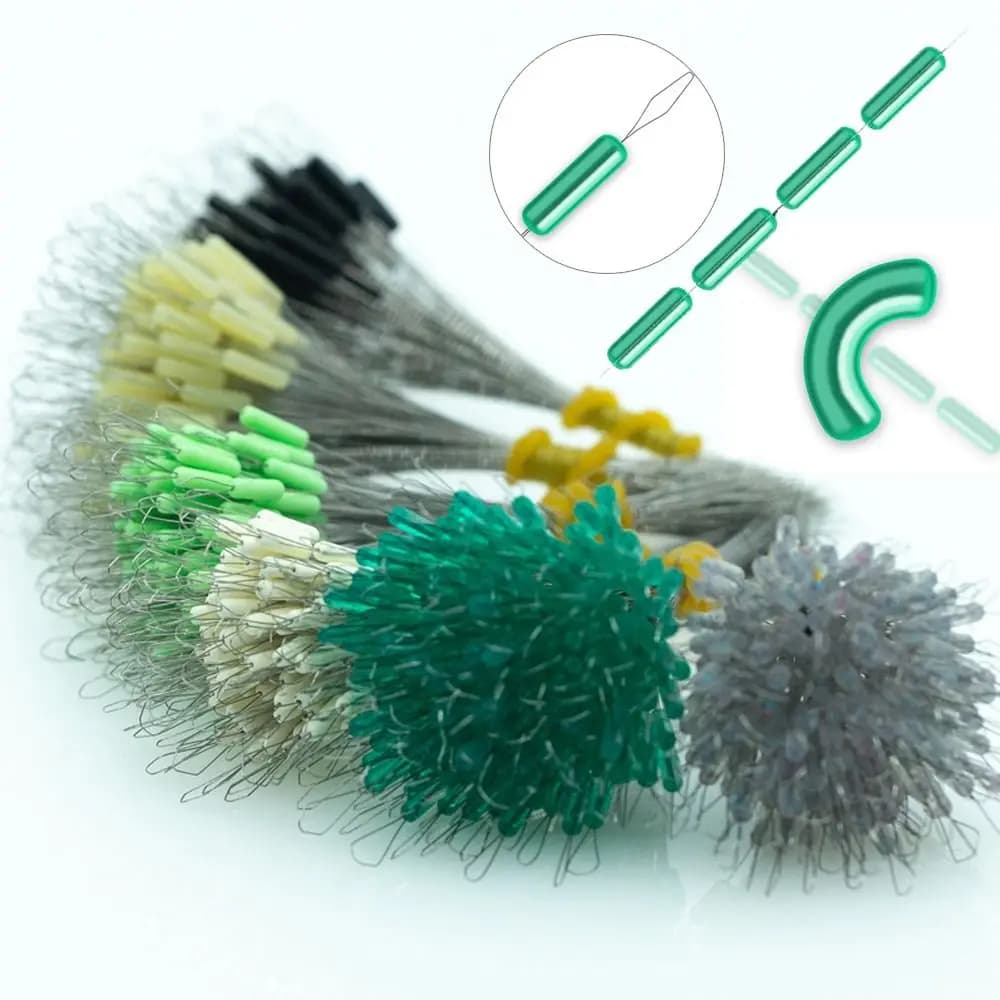 100 anti-emmêleurs en silicone pour flotteurs et lignes de pêche tailles SS à LL
