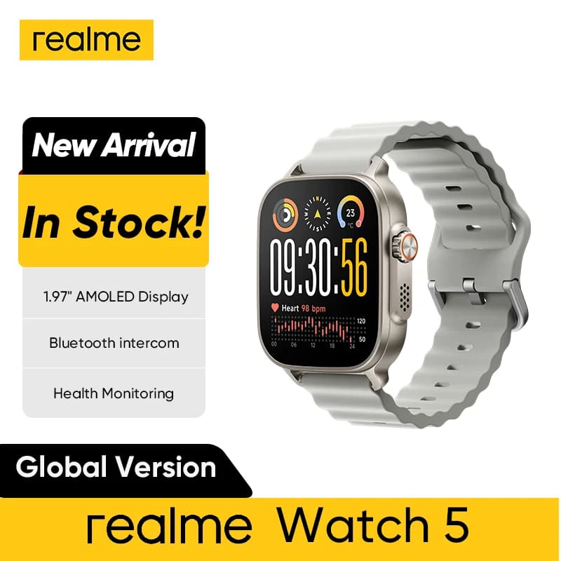 realme watch 5 Version Globale - Montre connectée AMOLED 1,97 pouces 600 nits autonomie 14 jours étanche IP68