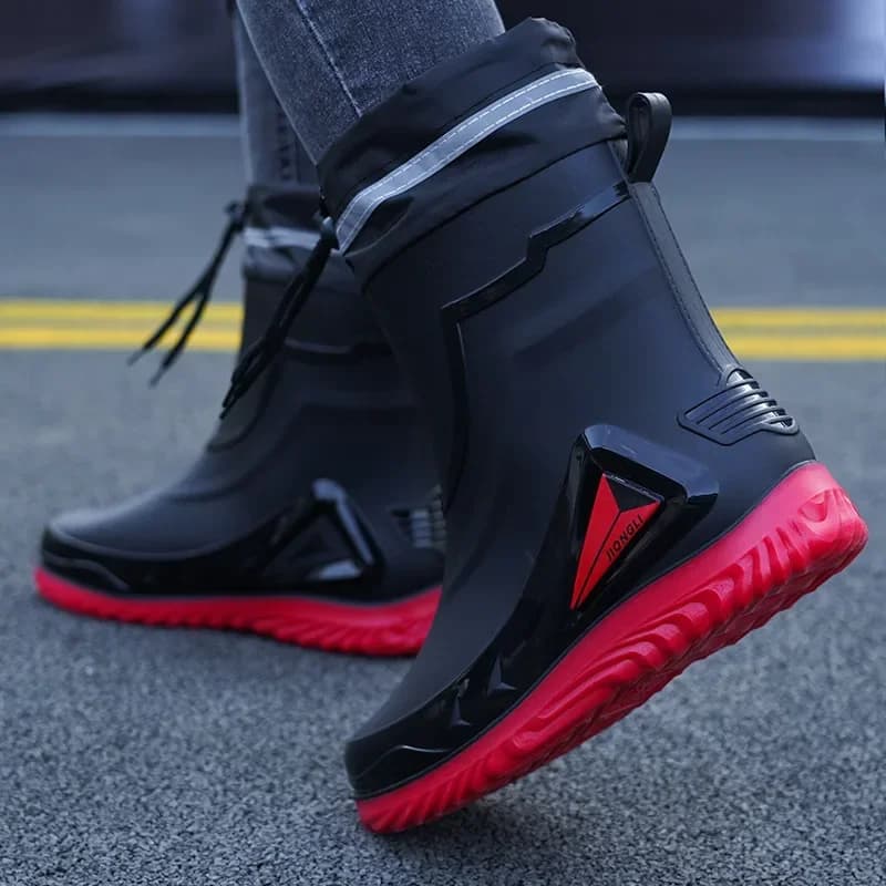 Chaussures de pluie imperméables pour homme - Bottes chaudes doublées polaire pour travail extérieur