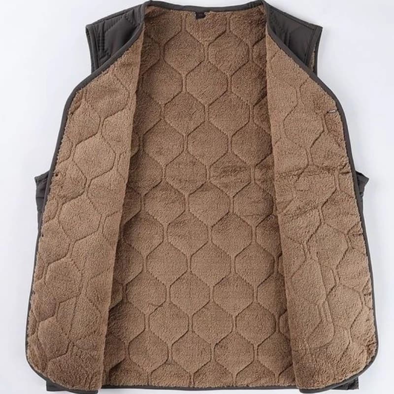 Gilet polaire épais col V sans manches homme carreaux pêche automne hiver chaud boutons