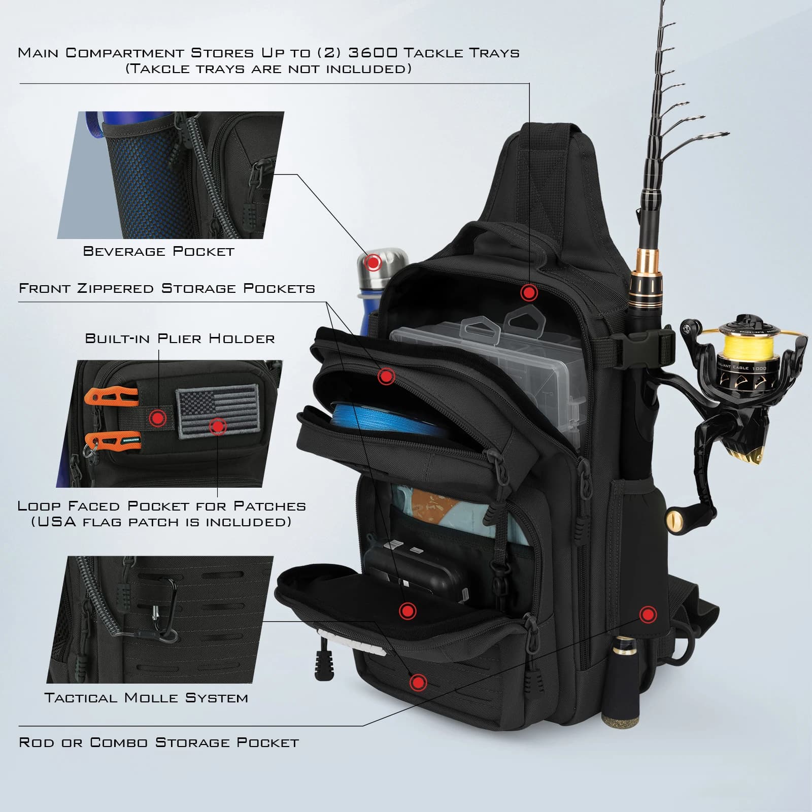 Sac bandoulière tactique KastKing BlowBak - sac de pêche léger pour équipement extérieur et accessoires