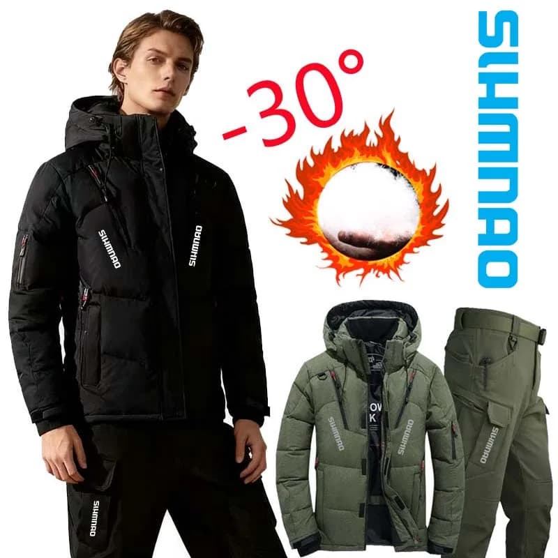 Combinaison pêche hiver 2026 coupe-vent capuche - Veste duvet oie outdoor chasse camping vélo