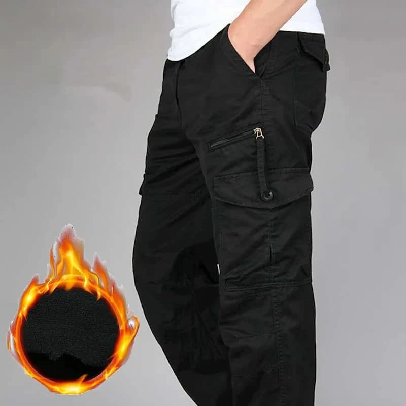 Pantalon cargo hiver double couche polaire pour pêche en eau froide - Camouflage épais et chaud