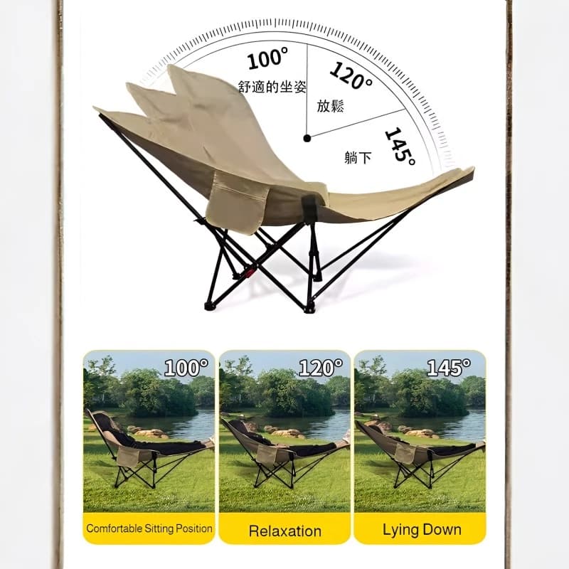 Chaise extérieure pliante avec rangement et support jambes - Siège inclinable camping plage pause déjeuner