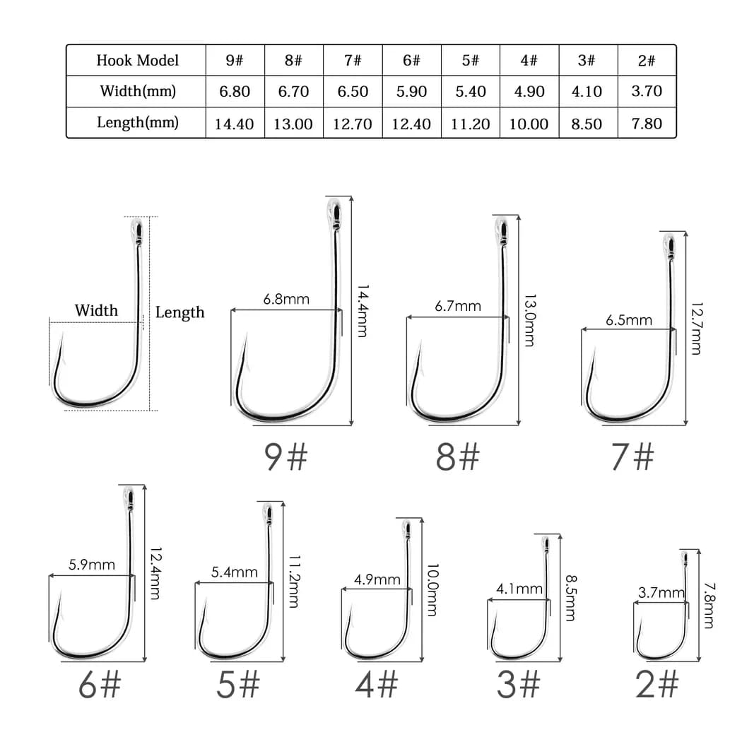 Hameçons de pêche 100 pièces acier inoxydable extra-longs Owner pour mer et rivière - Boîte de rangement