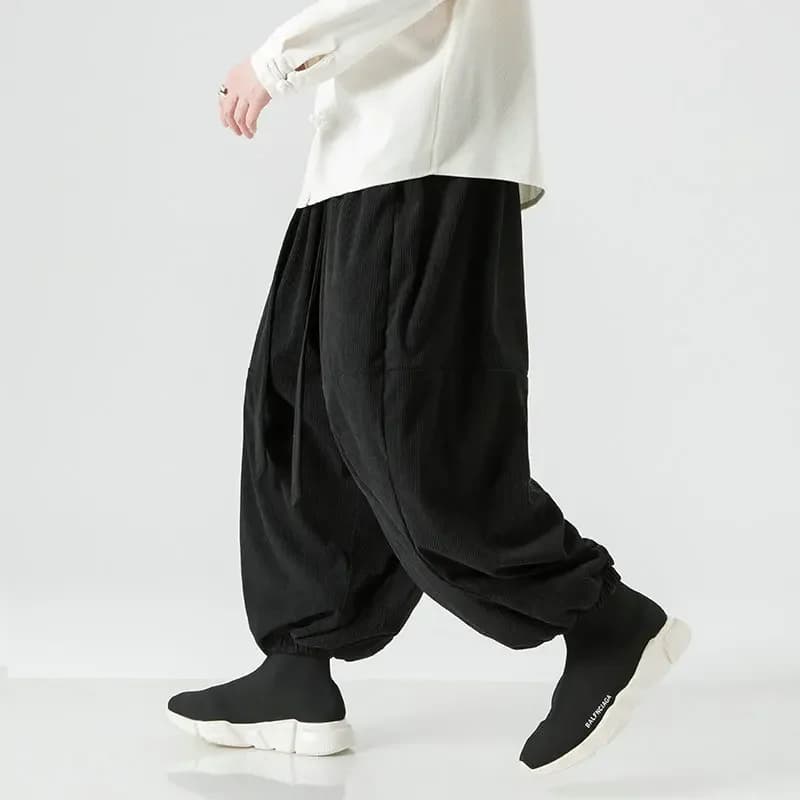 Pantalon oversize velours côtelé large pour pêche confortable homme femme élastique
