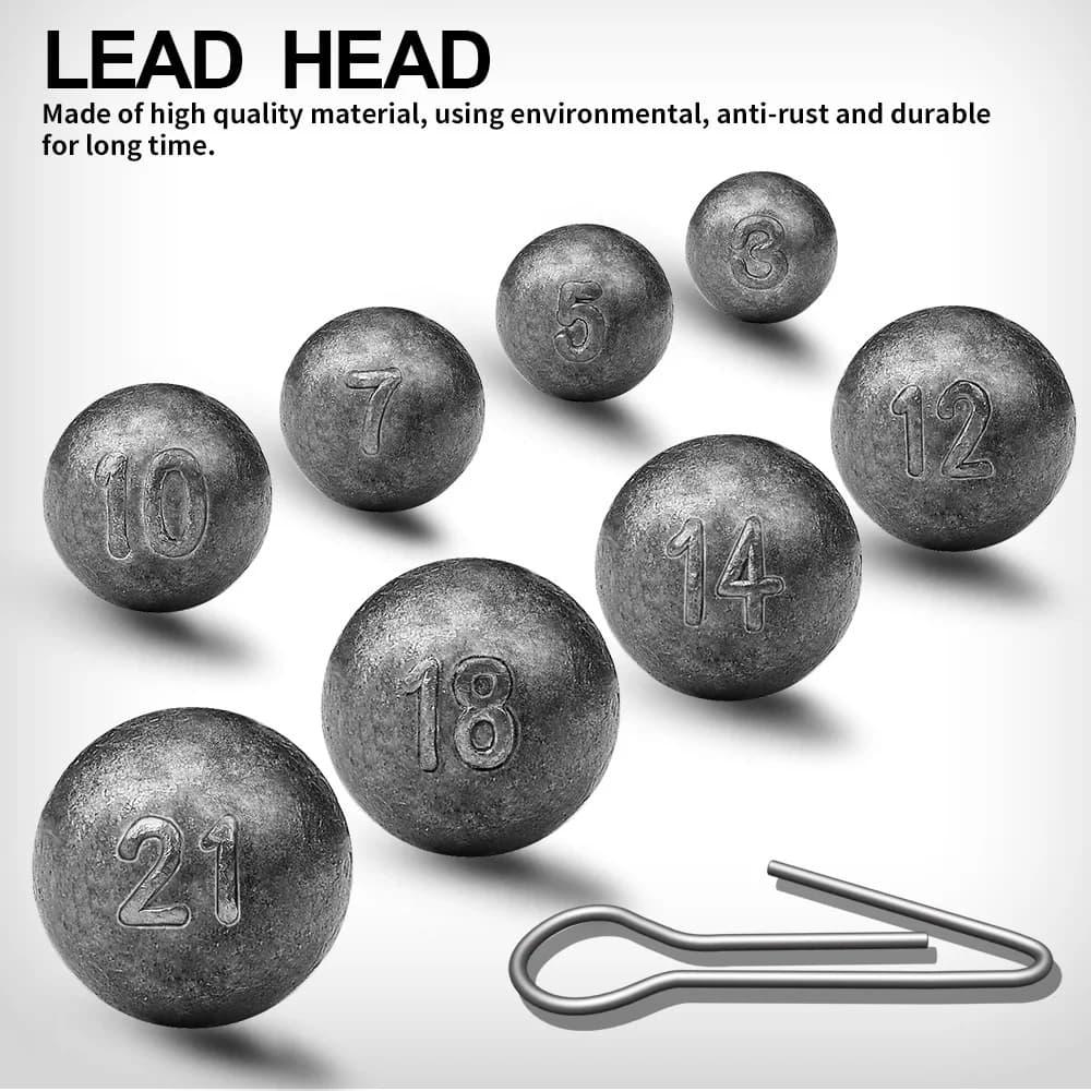 Plombs tête ronde 8 poids 3g-21g - Sinkers plombés pour leurres pêche carnassiers