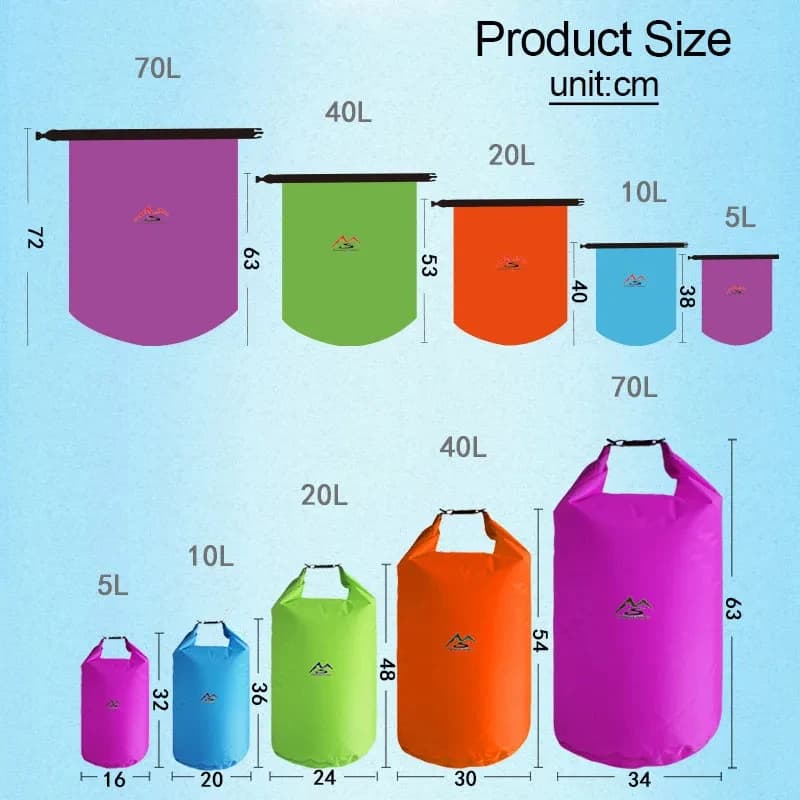 Sac étanche 5L à 70L pour pêche, rafting, trekking - haute capacité de rangement waterproof