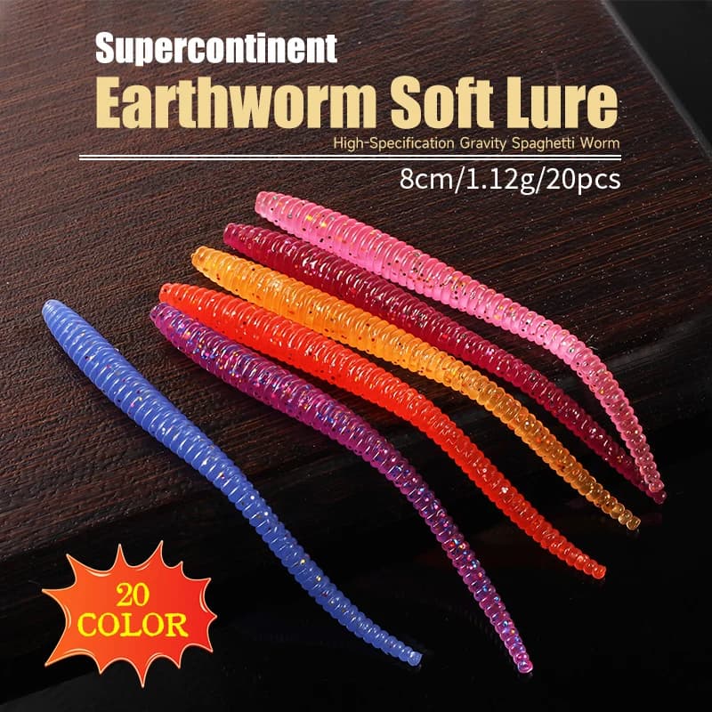 Leurre souple Supercontinent vers de terre 20PCS - Appât lent coulant pour truite et pêche en mer