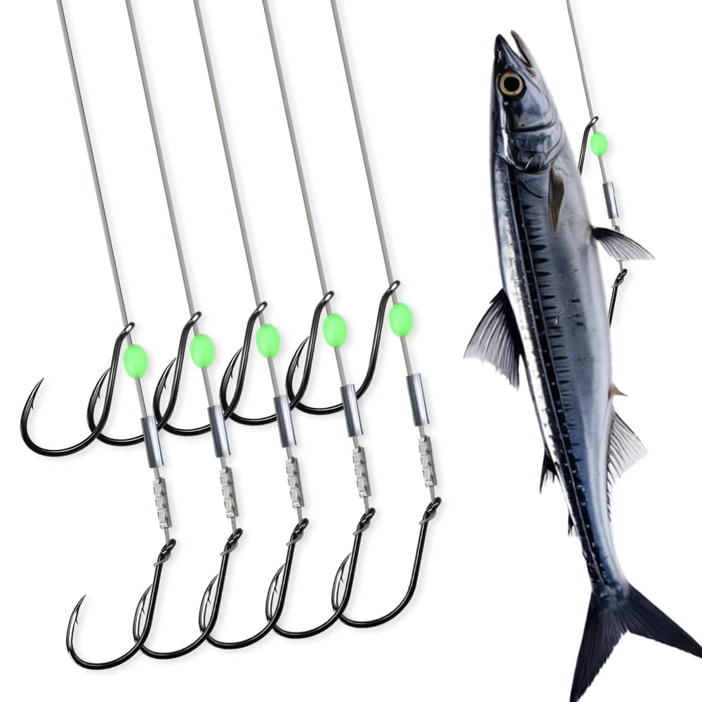 ZYZHE 1pc Stinger Rig pêche avec 49 brins acier double hameçon appât vivant eau douce mer