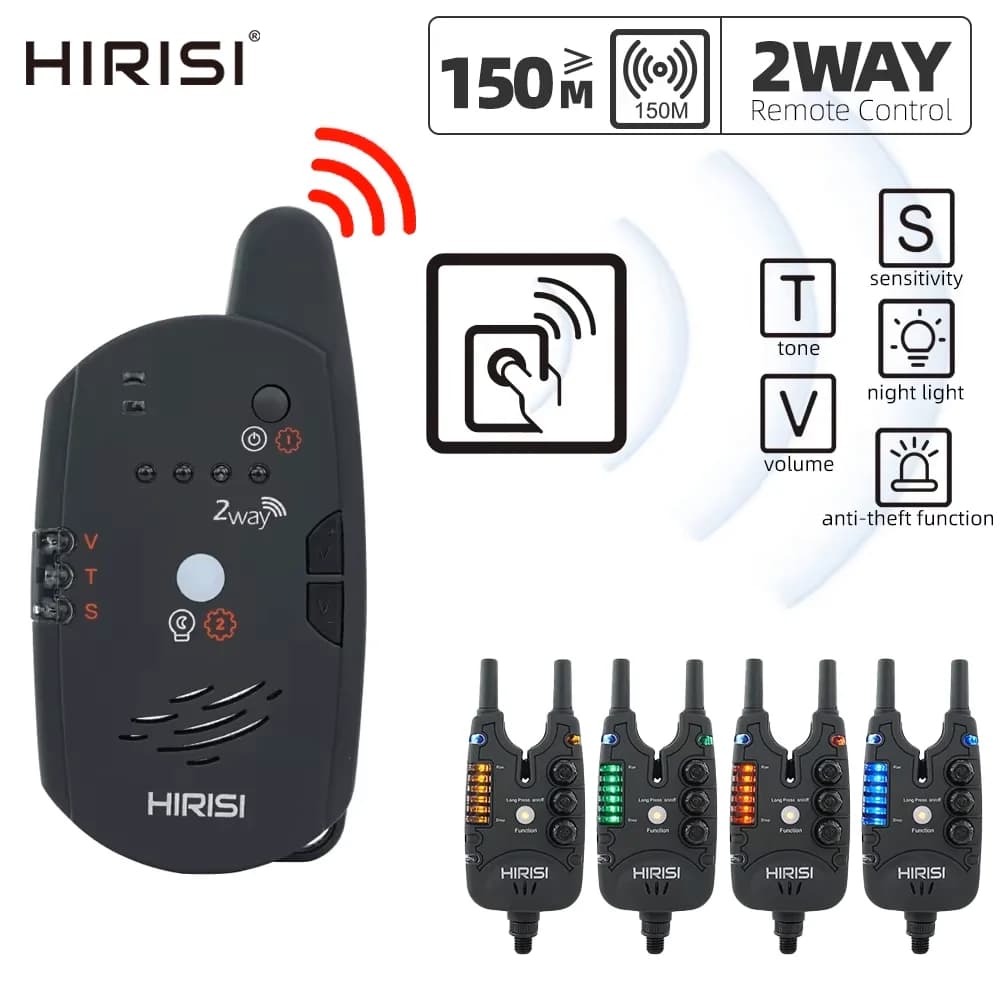 Hirisi Alarme Pêche Carpe Sans Fil S8 avec Télécommande 2 Voies Contrôle à Distance Détecteur Touche