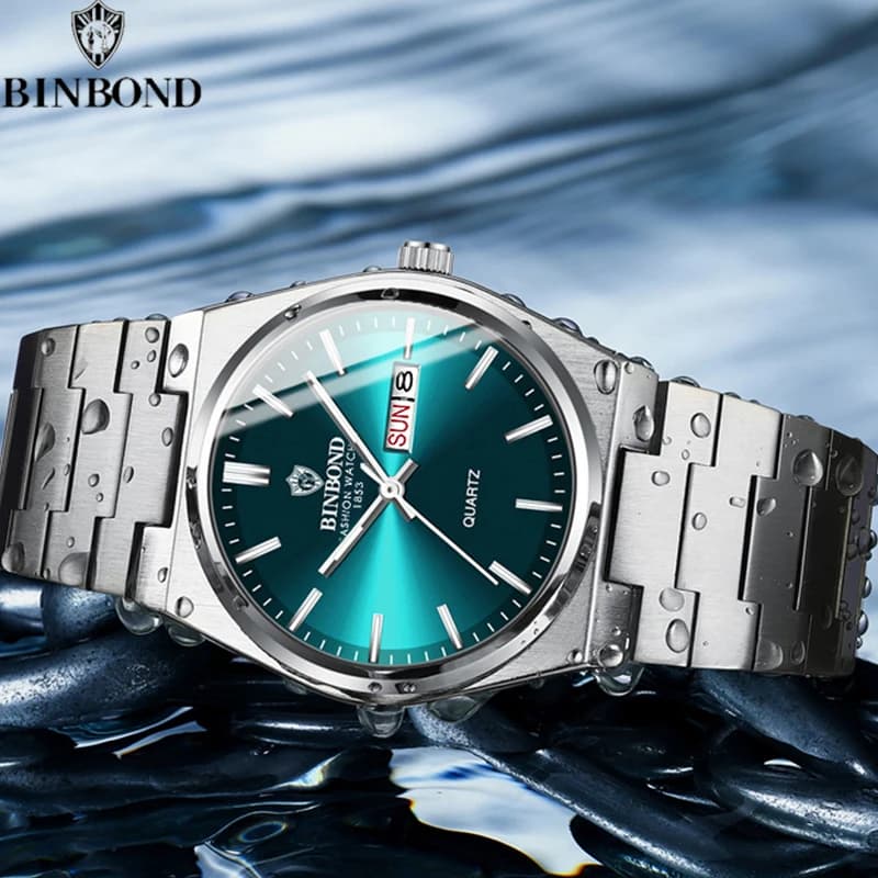 Montre homme d'affaires quartz acier inoxydable étanche calendrier luminescent cadeau élégant