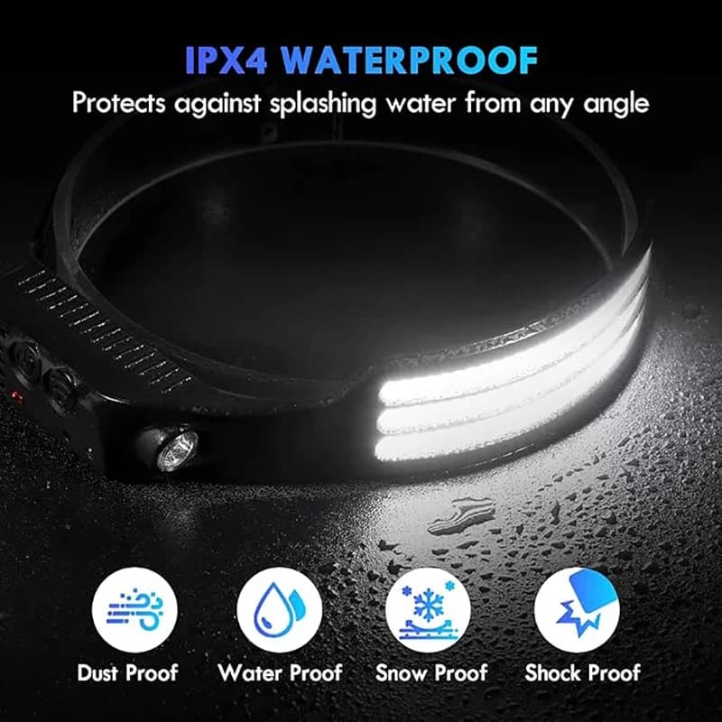 Lampe frontale induction COB LED puissante rechargeable USB étanche pour pêche camping vélo