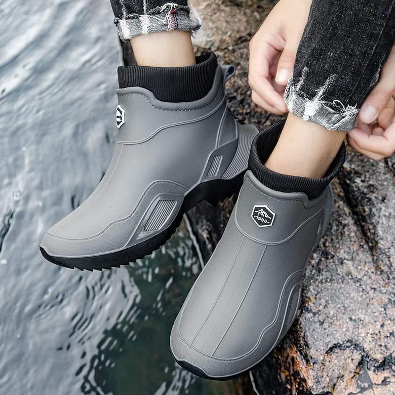 Bottes pluie courtes homme femme imperméables caoutchouc anti-dérapantes résistantes polaire chaudes mode