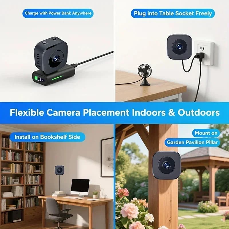 Mini caméra de sécurité WiFi 4K avec vision nocturne, détection de mouvement et audio bidirectionnel pour surveillance